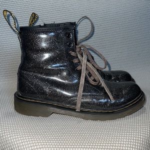 Girls Dr Martens Black Glitter Boots 1460 J